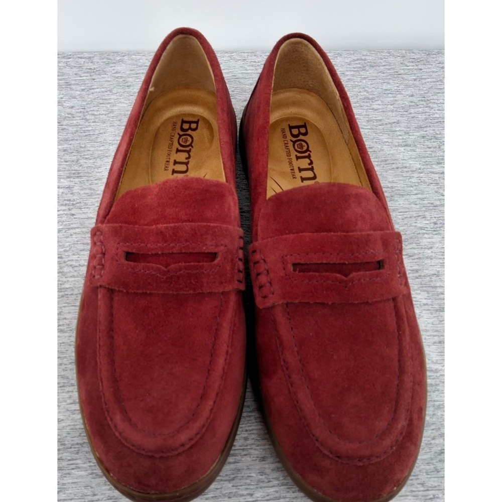 Born Womens 8M Burgundy Suede Penny Loafers Comfort Slip On Shoes - Picture 3 of 10